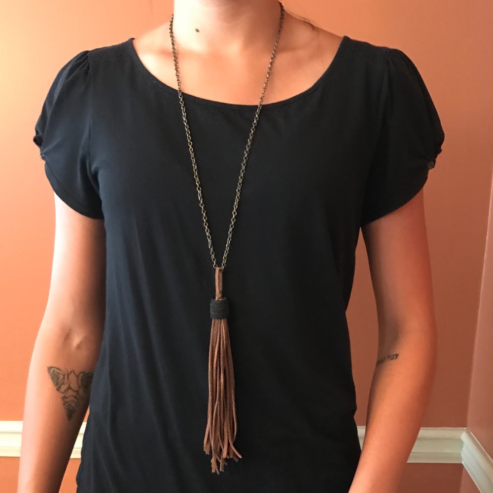 Hand made leather tassel necklace