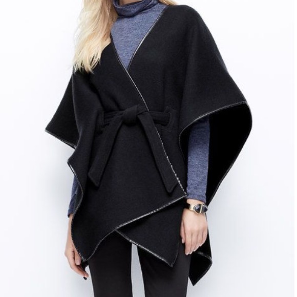 Ann Taylor Jackets & Blazers - Ann Taylor Black tie-waist poncho