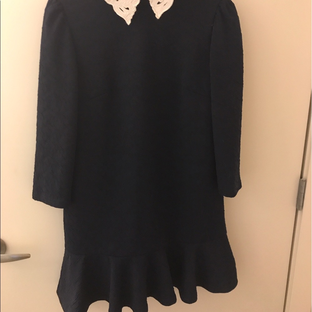 Blue navy collared long-sleeve mini dress