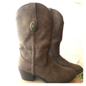 RAMPAGE braided turquoise cowboy boots