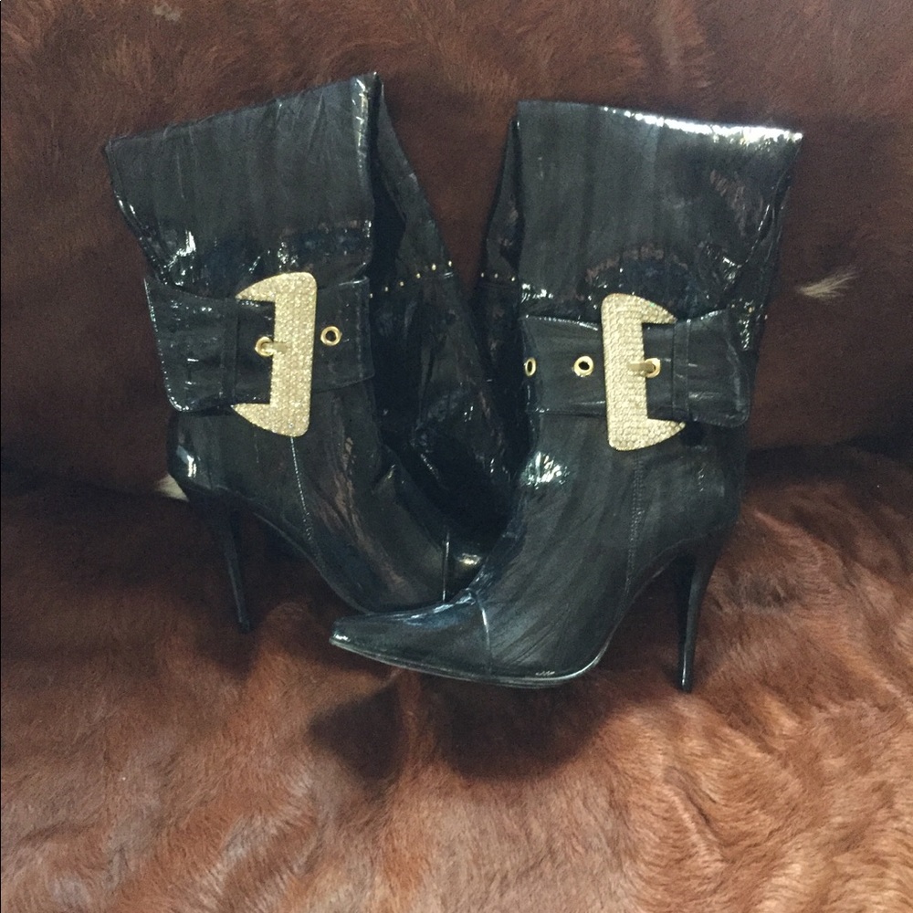 Knee high rhinestone heeled boots