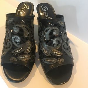 Brighton Shoes Revue Black Leather w/Beads Heel