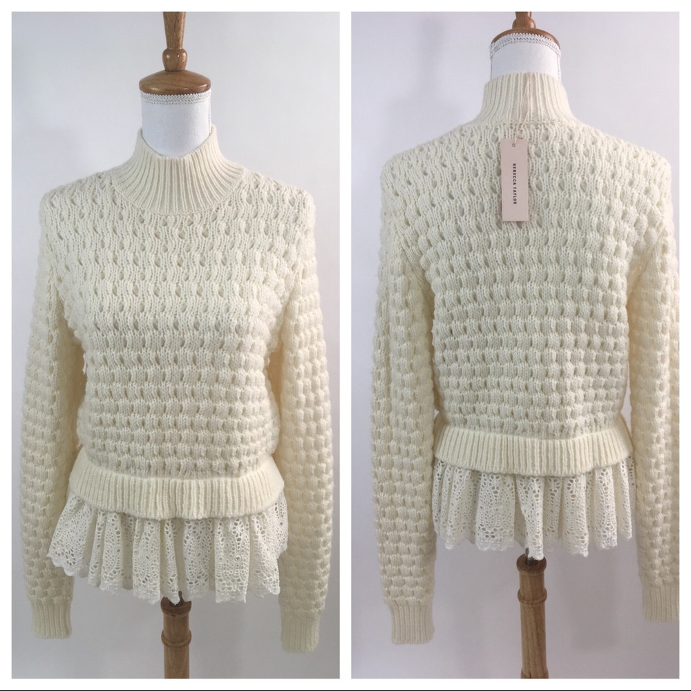 REBECCA TAYLOR SWEATER EYELET LACE NWT SZ MEDIUM - Picture 2 of 6