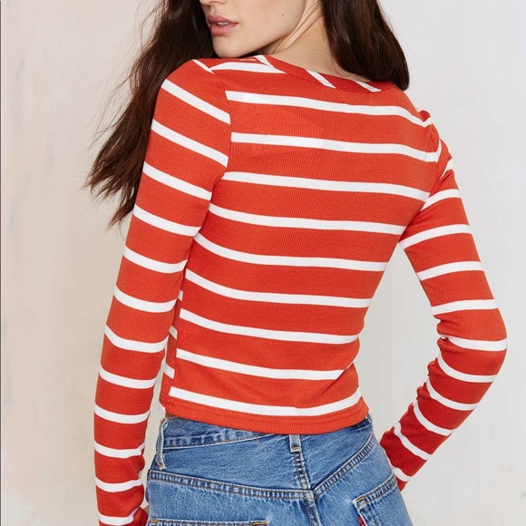 Nasty Gal Glamorous Striped Button Up Ribbed Top - Picture 2 of 4