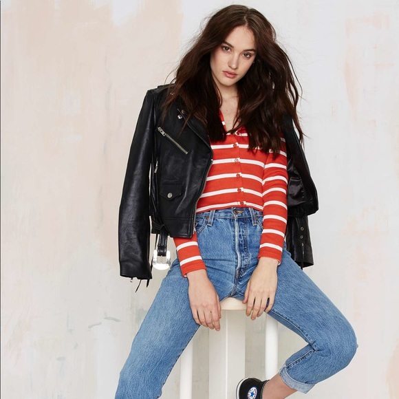 Nasty Gal Glamorous Striped Button Up Ribbed Top - Picture 3 of 4