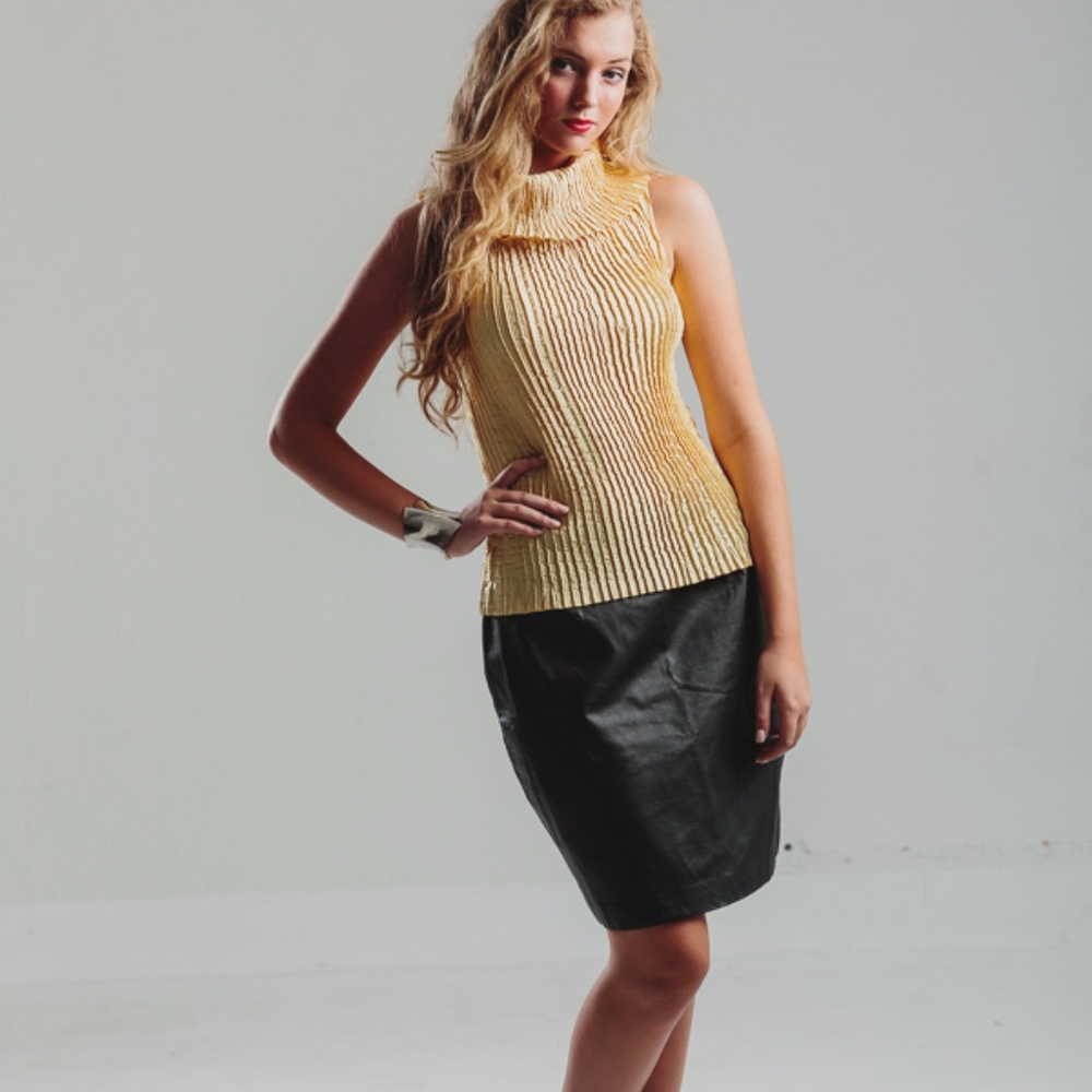 Vintage Designer Of Paris Pile Gold Cowl Neck Top