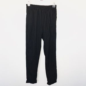 Tapered Cropped Pinstripe Black Trouser Pants