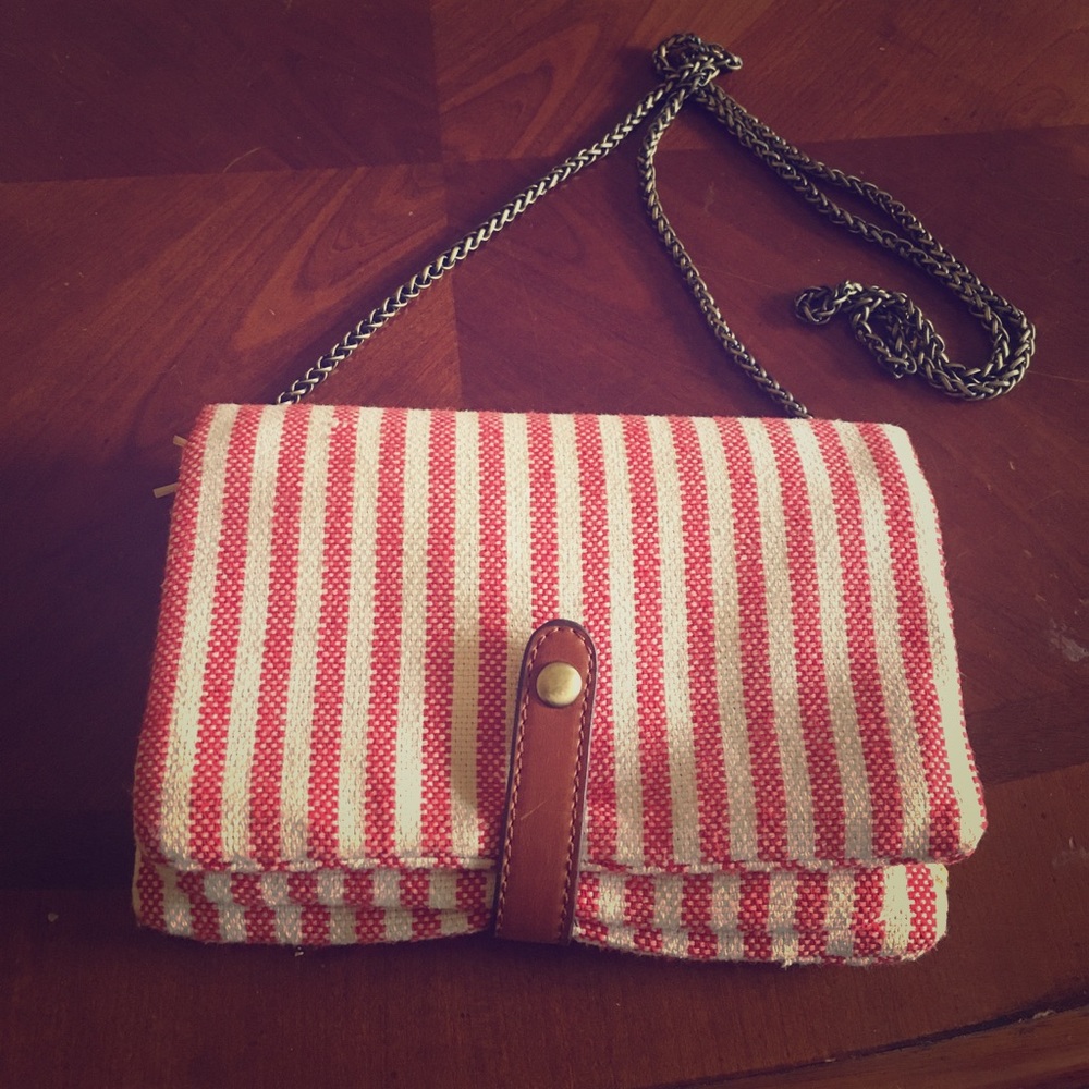 Red and white striped nautical purse