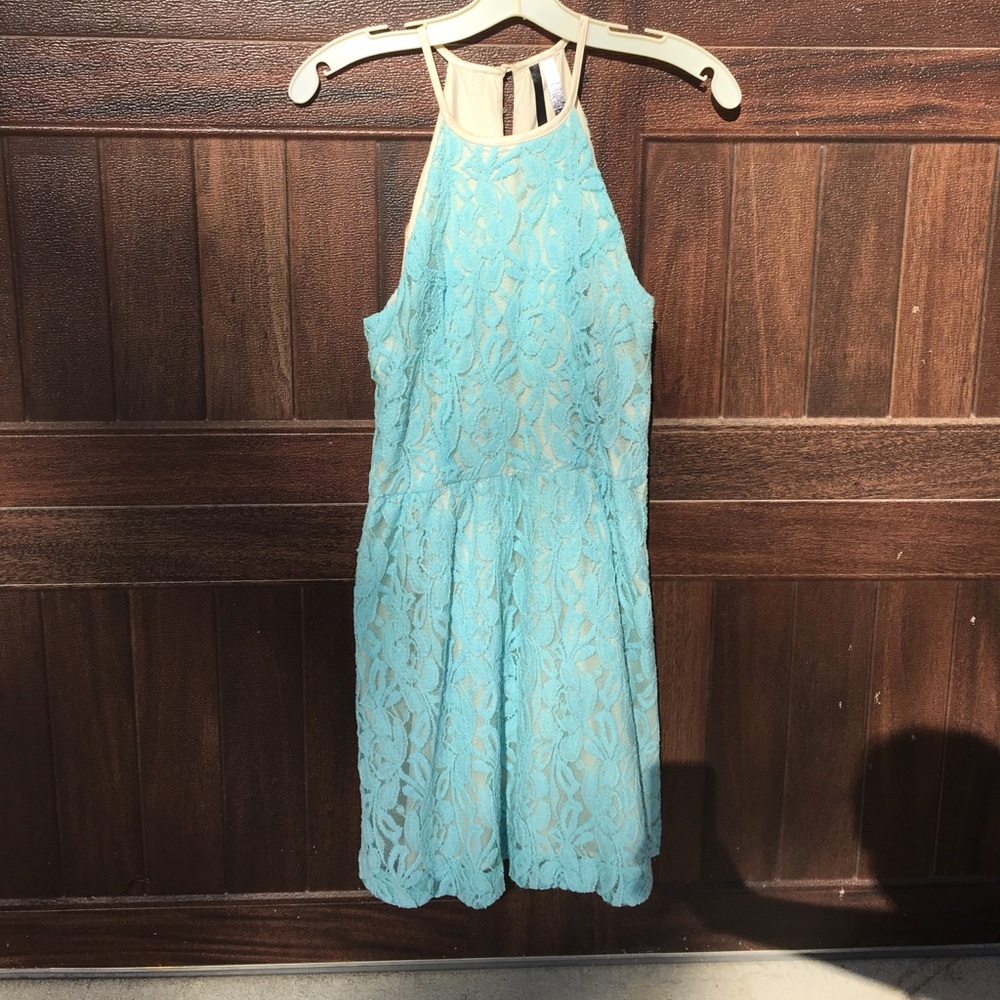 Kenzie Light Blue Lace High Neck Dress