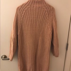 dark pink knitted turtleneck sweater dress