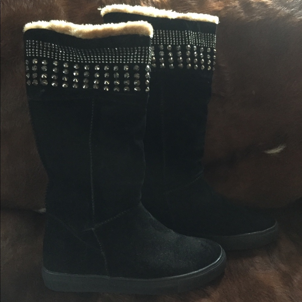 Faux fur rhinestone boots