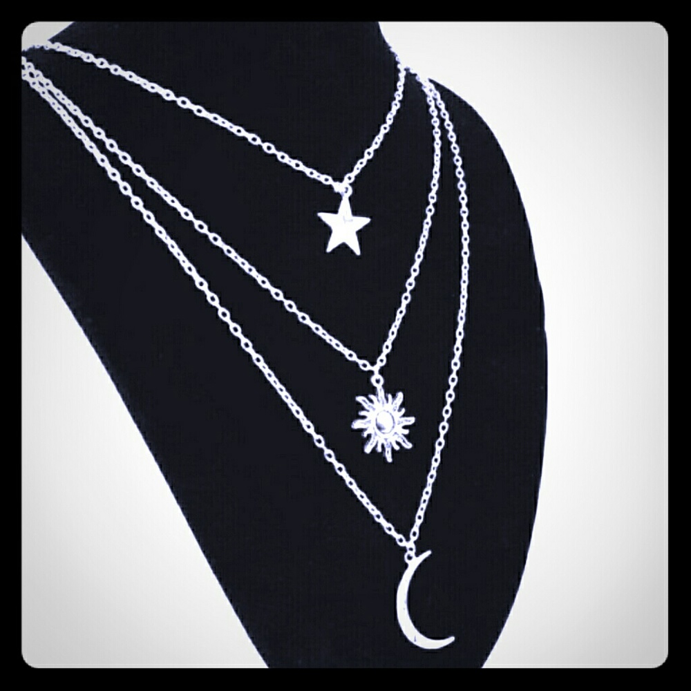 SOLD!!Star, Sun, and Crescent Moon Triple Necklac
