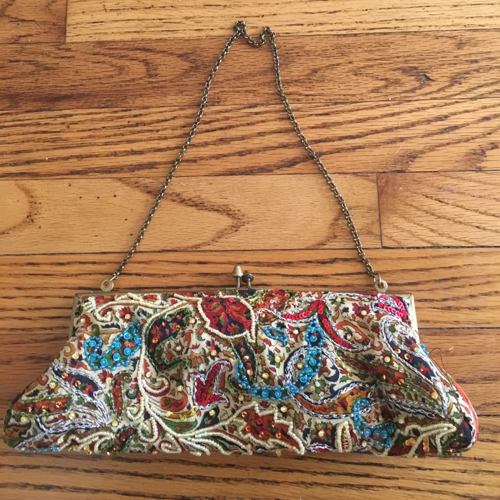 Beaded Bag wit Strap, yellow, blue, red