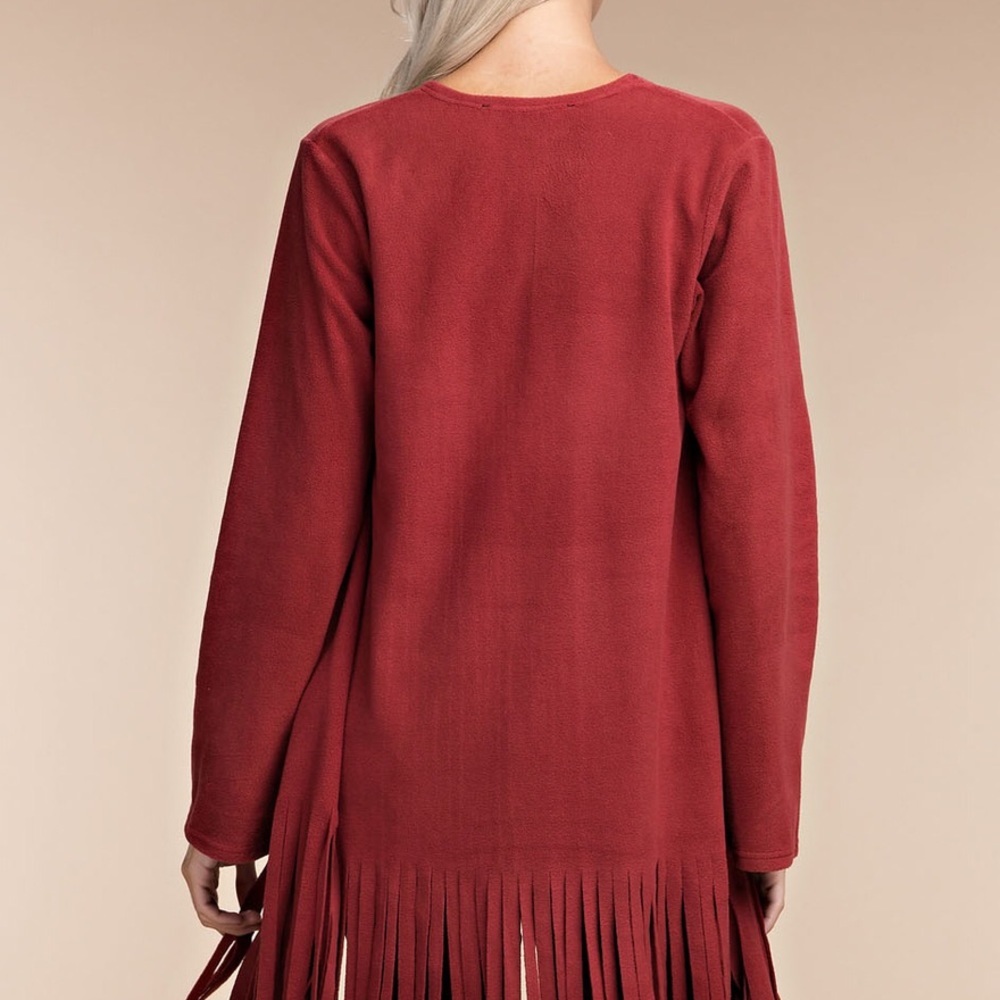 SALE ❤️FRINGED RED FLEECE CARDIGAN ❤️ - Picture 4 of 7