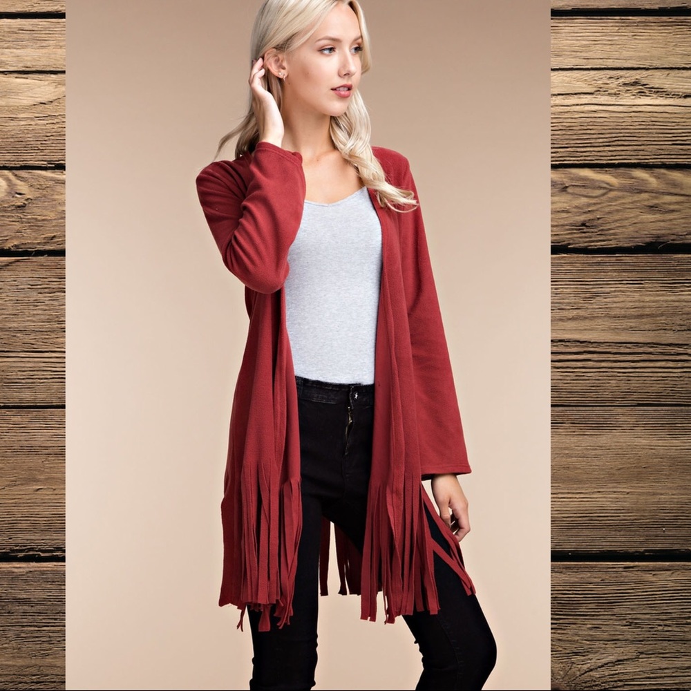 SALE ❤️FRINGED RED FLEECE CARDIGAN ❤️
