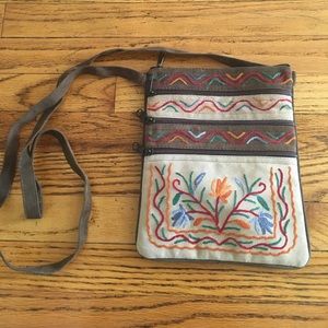Embroidered brown & tan suede purse