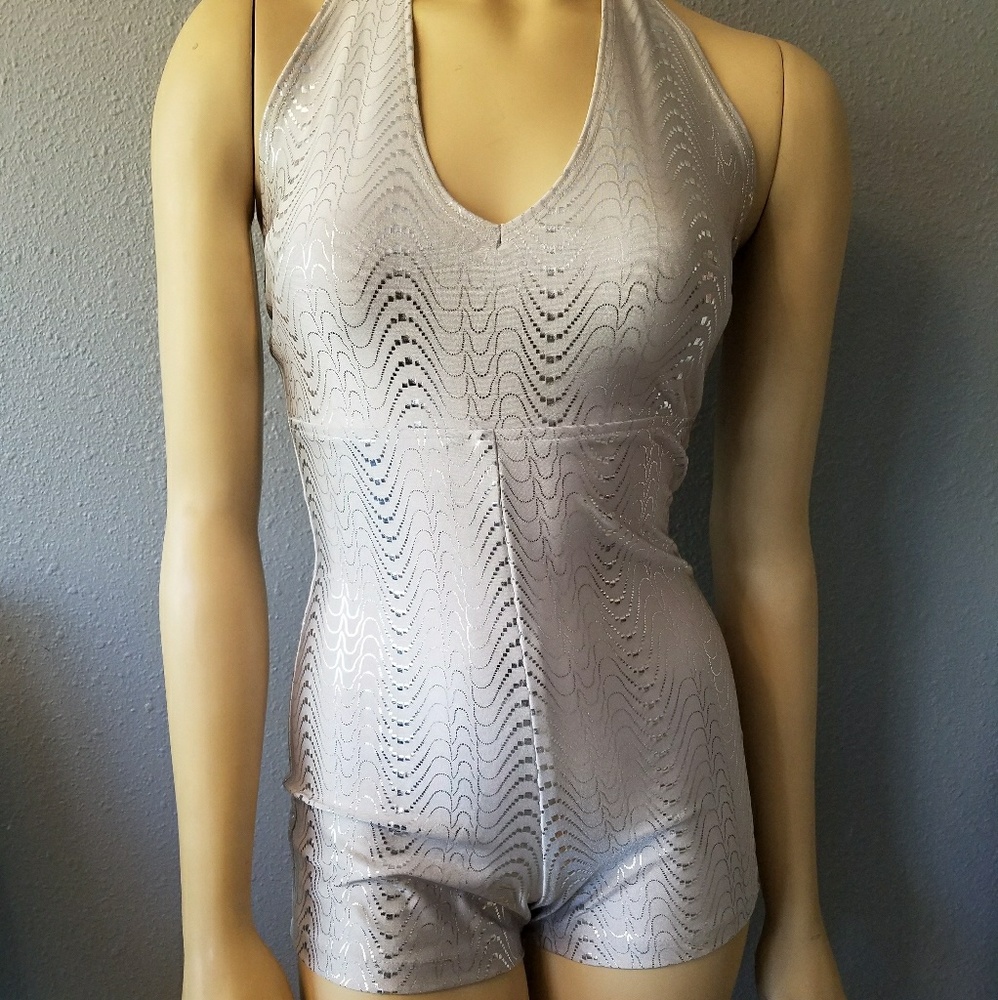 Halloween Sexy Disco Party Silver Romper Jumpsuit