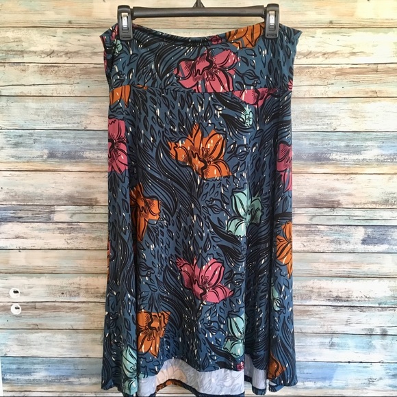 LuLaRoe Azure Skirt, Blue Floral, XL - Picture 1 of 3