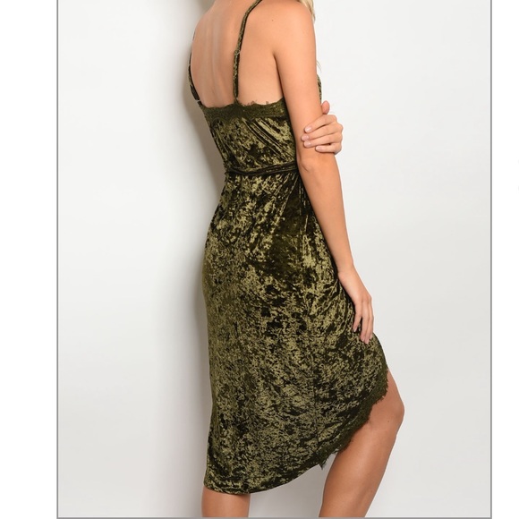 1 LEFT! Crushed Velvet Olive wrap dress - Picture 2 of 8