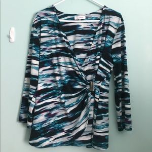 Calvin Klein 3/4 Sleeve Faux Wrap Top