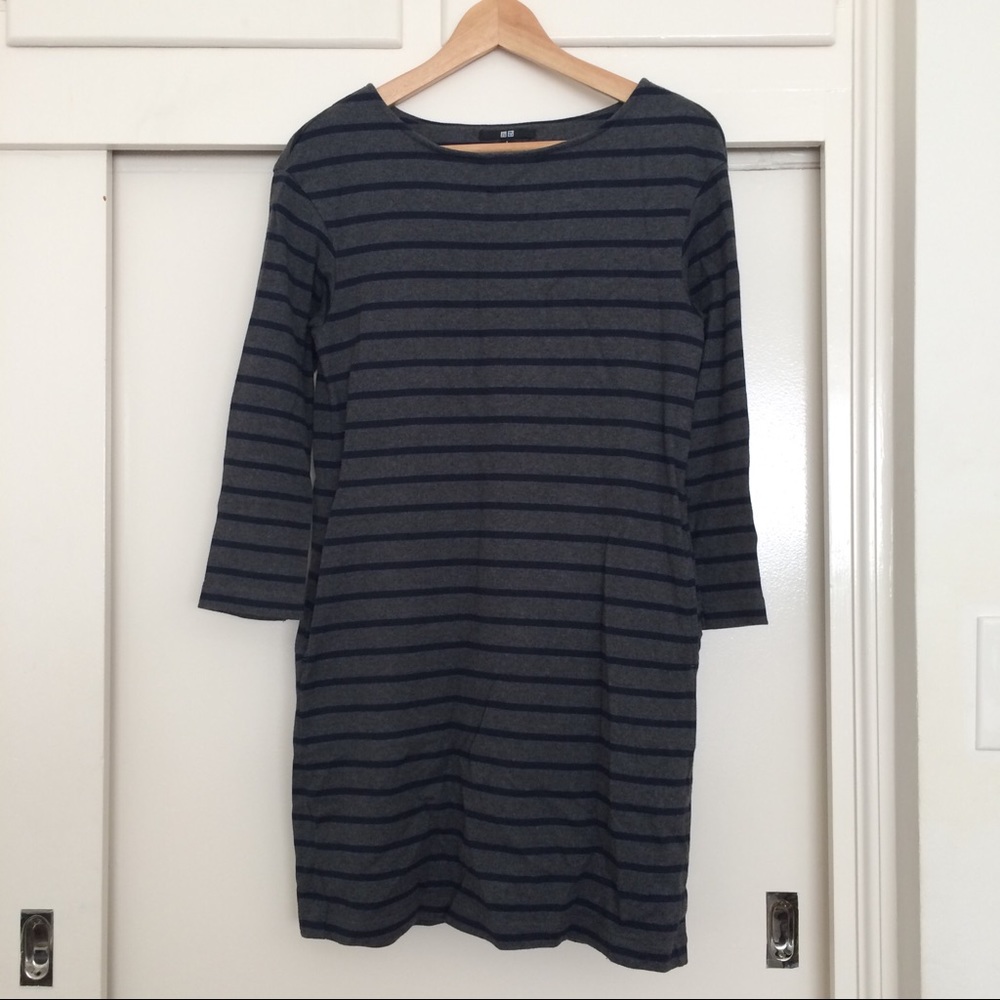 Uniqlo Striped Boatneck Dress with 3/4 Sleeves