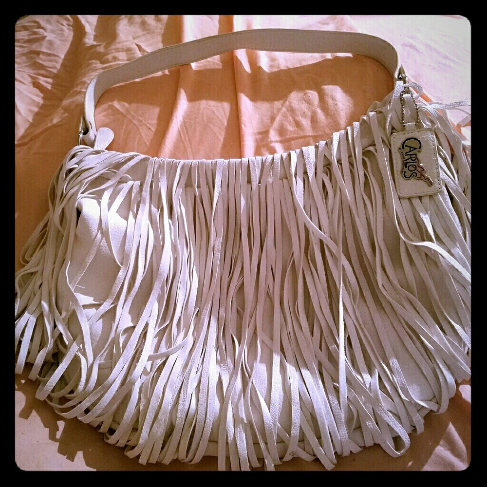 Carlos Santana White Fringe Handbag