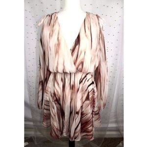 Bebe Womens V Neck Fit and Flare Brown Dress