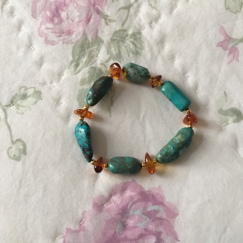 Genuine turquoise and amber bracelet.