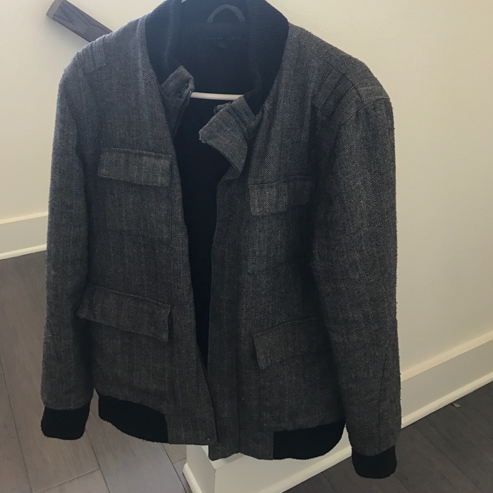 Men's gray tweed bomber jacket