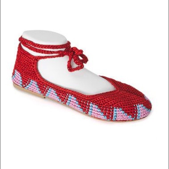 Anthropologie Painted Bird Lace Up Crochet Flats 8 - Picture 2 of 7