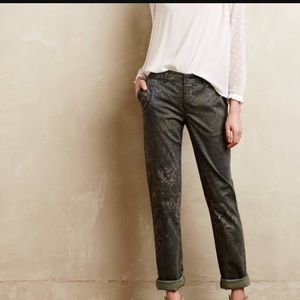 Anthro Pilcro green Hyphen paisley chino  pant