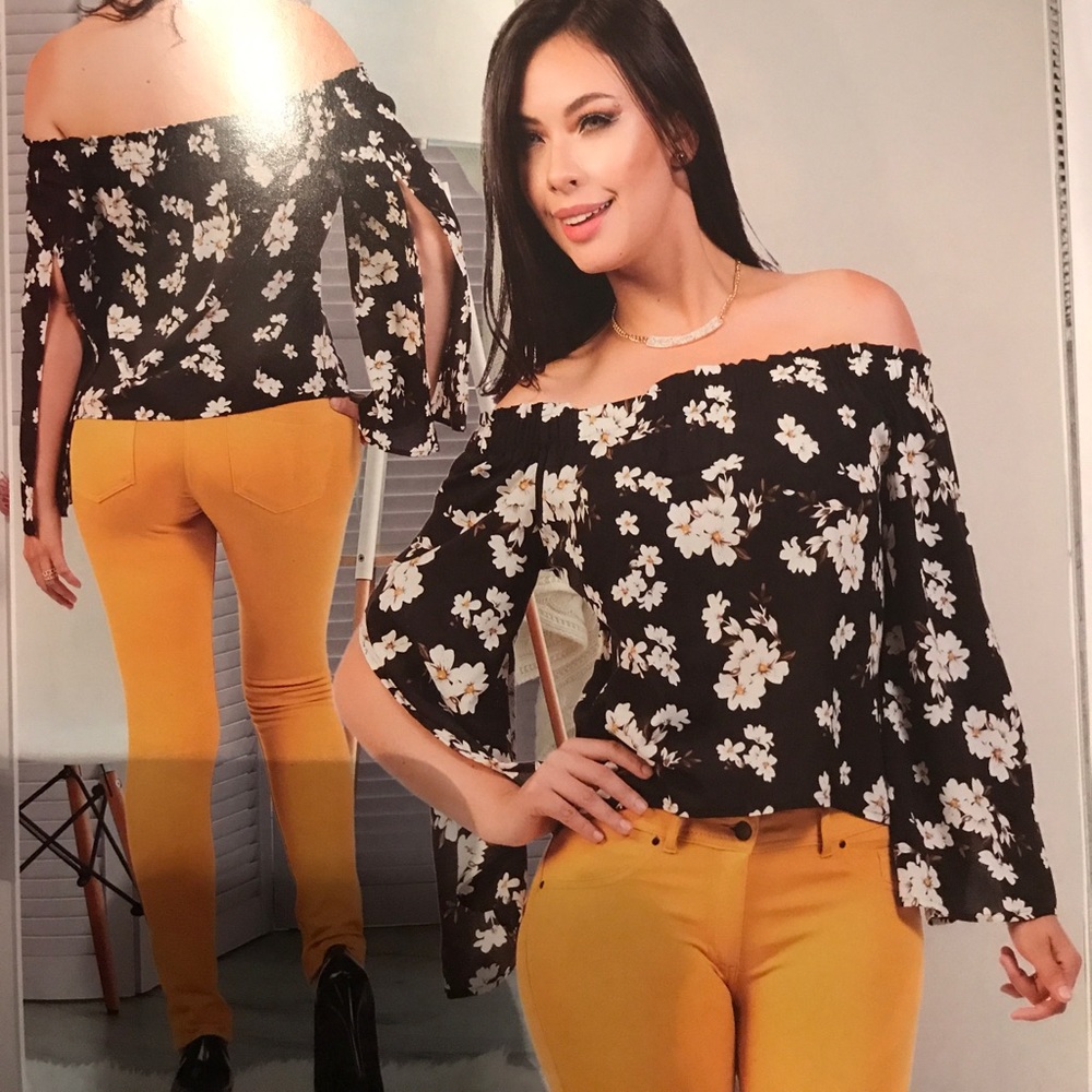Black floral blouse