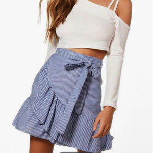 BOOHOO Ruffle Wrap Stripe Mini Skirt - Size US6