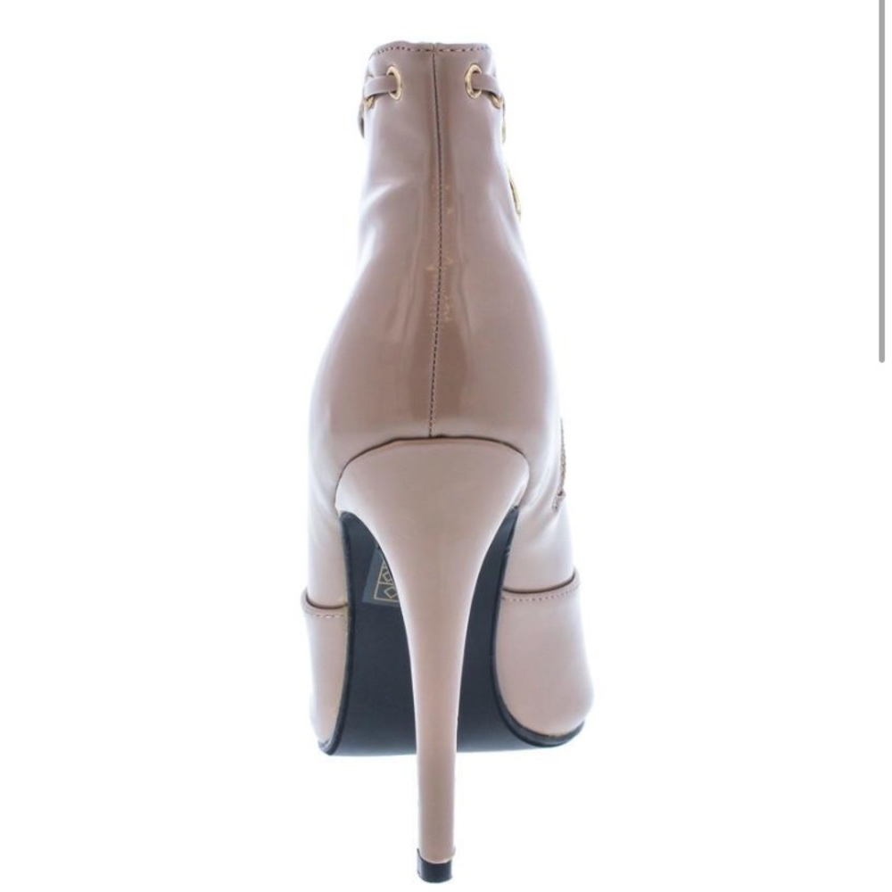 Beige Patent Pointed Toe Booties - Picture 3 of 5