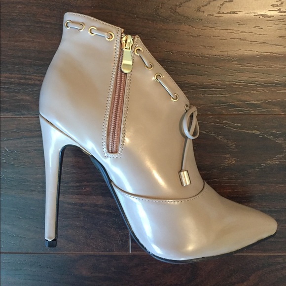 Beige Patent Pointed Toe Booties - Picture 5 of 5