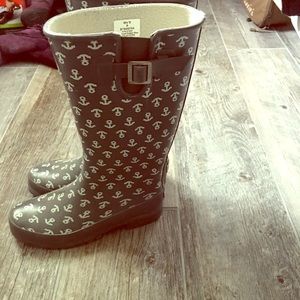 Sperry Gray Anchor Rain Boots Size 9