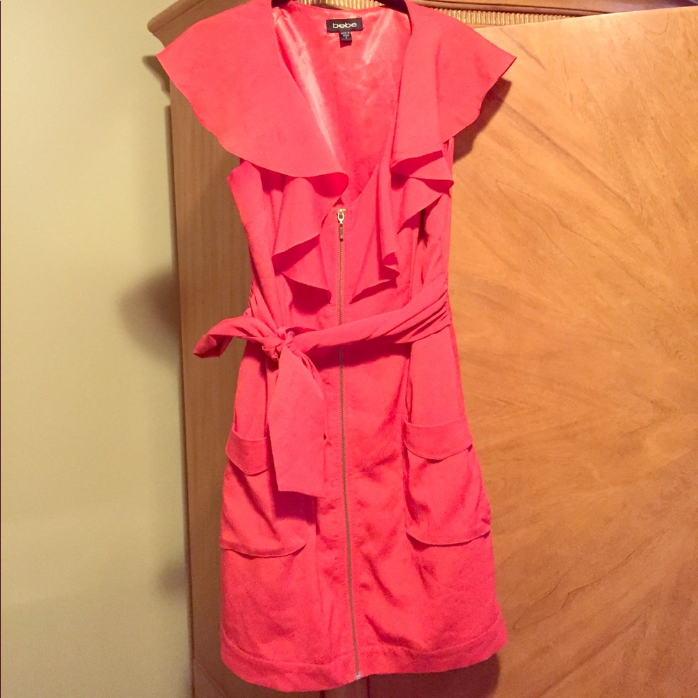Orange ruffle zipper dress