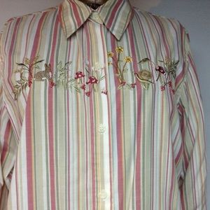 Embroidered women's top - button up multi color