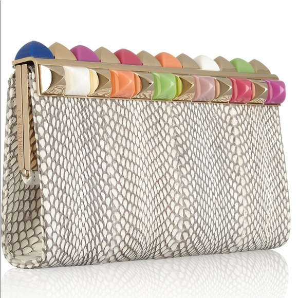 $3295 Jimmy Choo Candy Python Studded Cayla Clutch - Picture 9 of 9