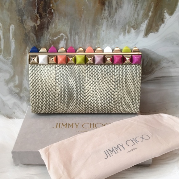 $3295 Jimmy Choo Candy Python Studded Cayla Clutch - Picture 6 of 9