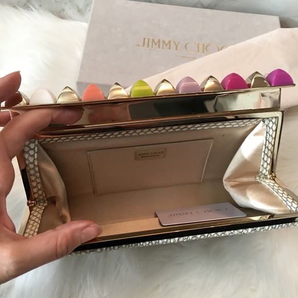 $3295 Jimmy Choo Candy Python Studded Cayla Clutch - Picture 7 of 9