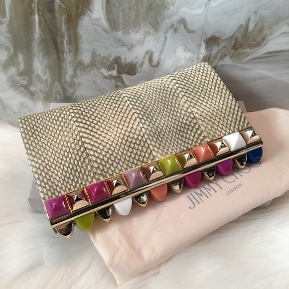 $3295 Jimmy Choo Candy Python Studded Cayla Clutch - Picture 5 of 9