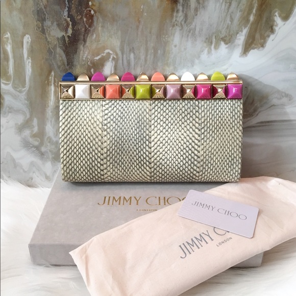 $3295 Jimmy Choo Candy Python Studded Cayla Clutch - Picture 8 of 9