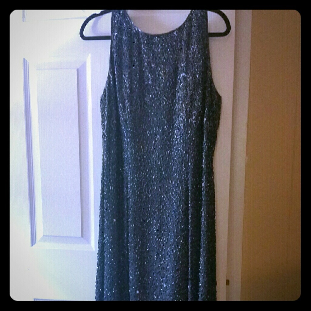 Beaded Black Silk Evening Gown by Sean Collection