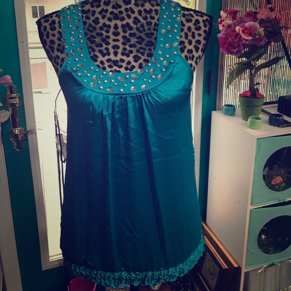 Teal rhinestone top