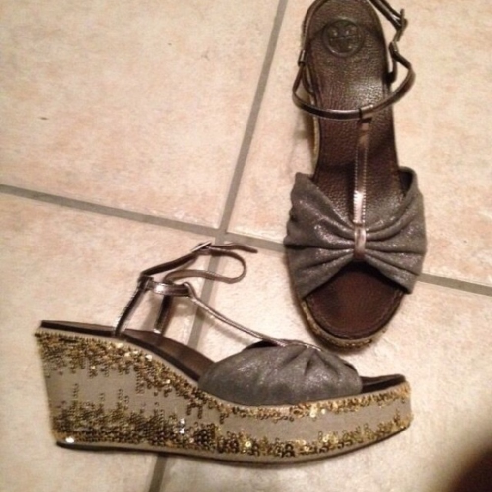 Tory Burch Silver & Gold Platform Sandals Size 9