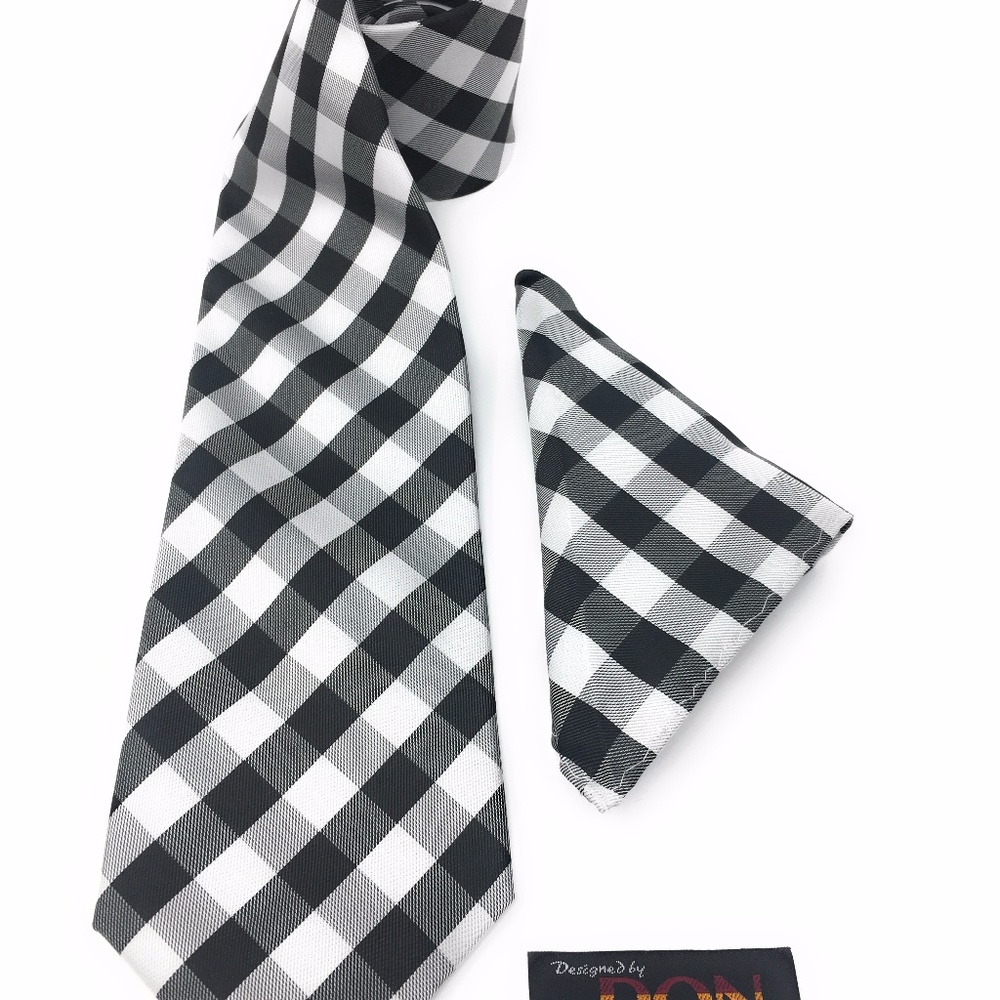 Black and White Checkered 100% Silk Necktie DLT012
