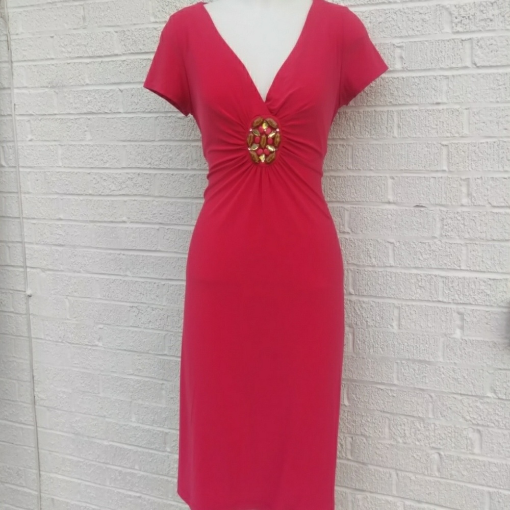 Ronnie Nicole 14 or L coral orange beaded SS