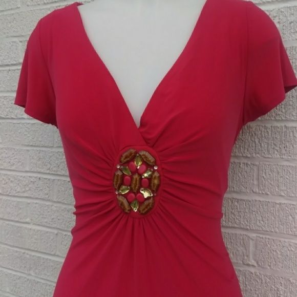 Ronnie Nicole 14 or L coral orange beaded SS - Picture 2 of 4