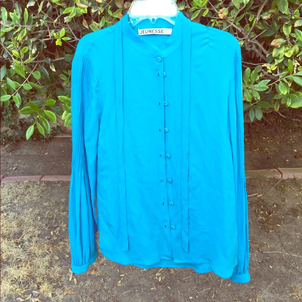Jeunesse blue silk button down long sleeve top  XS